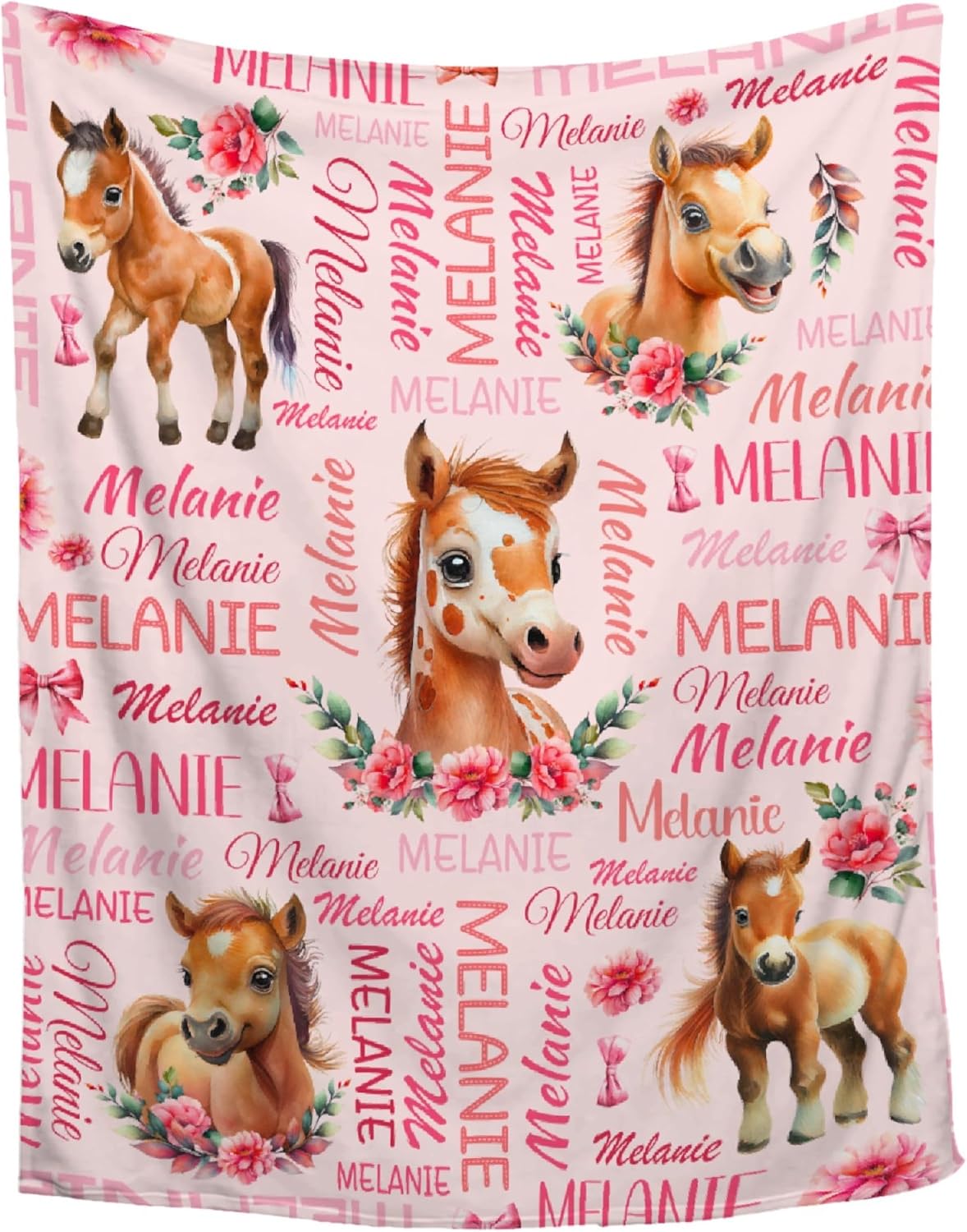 Custom Horse Blanket,Personalized Name Horse Baby Blanket,Soft Cozy Personalized Name Blankets for Kids Infant Toddler,Baby Gift Blanket for Birthday,40"x50"-Throw Size for Kids