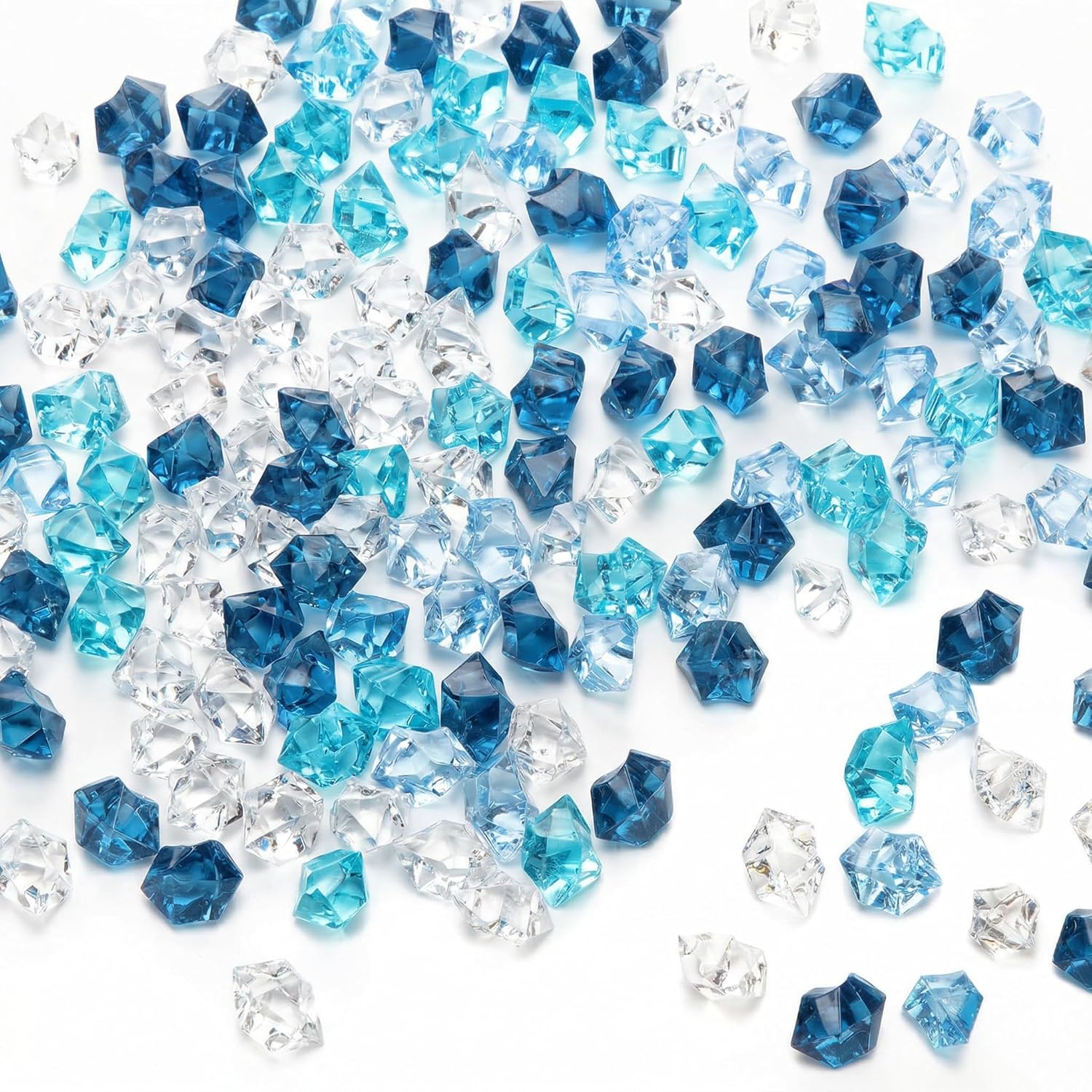 DomeStar Acrylic Fake Ice & Assorted Blue Glass Beads - 1000PCS Clear Fake Ice & 500PCS Assorted Acrylic Gems for Vase Fillers, Fish Tank Decor & DIY Table Scatter