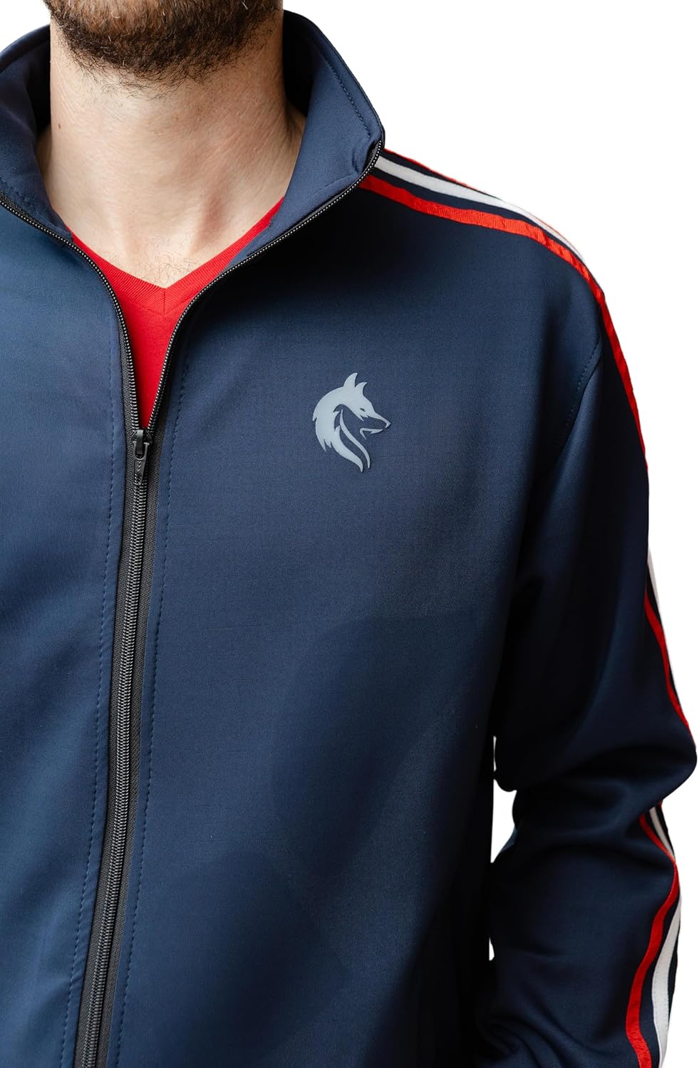 Elite Products & Apparel Men's Navy Track Jacket with Red and White Stripes - Image 4