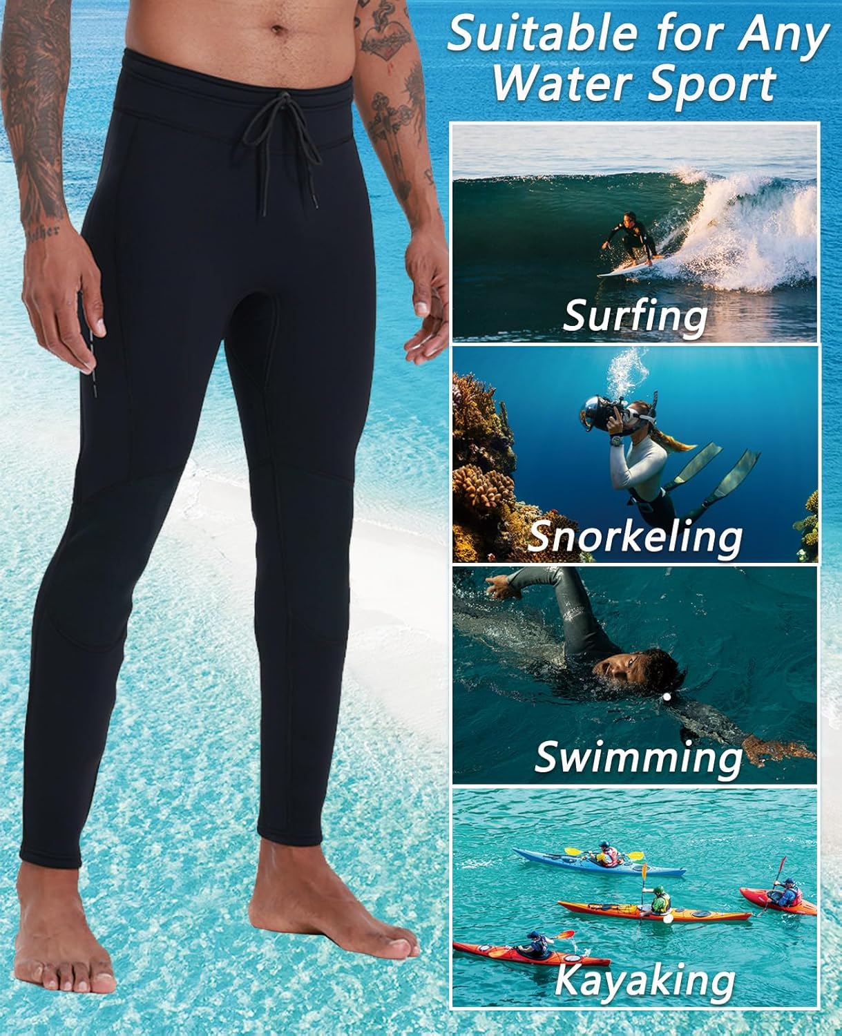Skyone Wetsuit Pants for Women & Men - Neoprene Leggings, 3MM Swim Tights - Black, Long, Warm, for Surfing, Snorkeling, Boating & Kayaking - Image 3