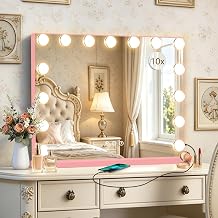 Ratsamee Portable Travel Makeup Mirror with Lights, 2500mAh Rechargeable Vanity Mirror with Touch Control, 3 Color Lighting Dimmable, 6x8Inch Adjustable Desktop Cosmetic Mirror for Bathroom, Bedroom