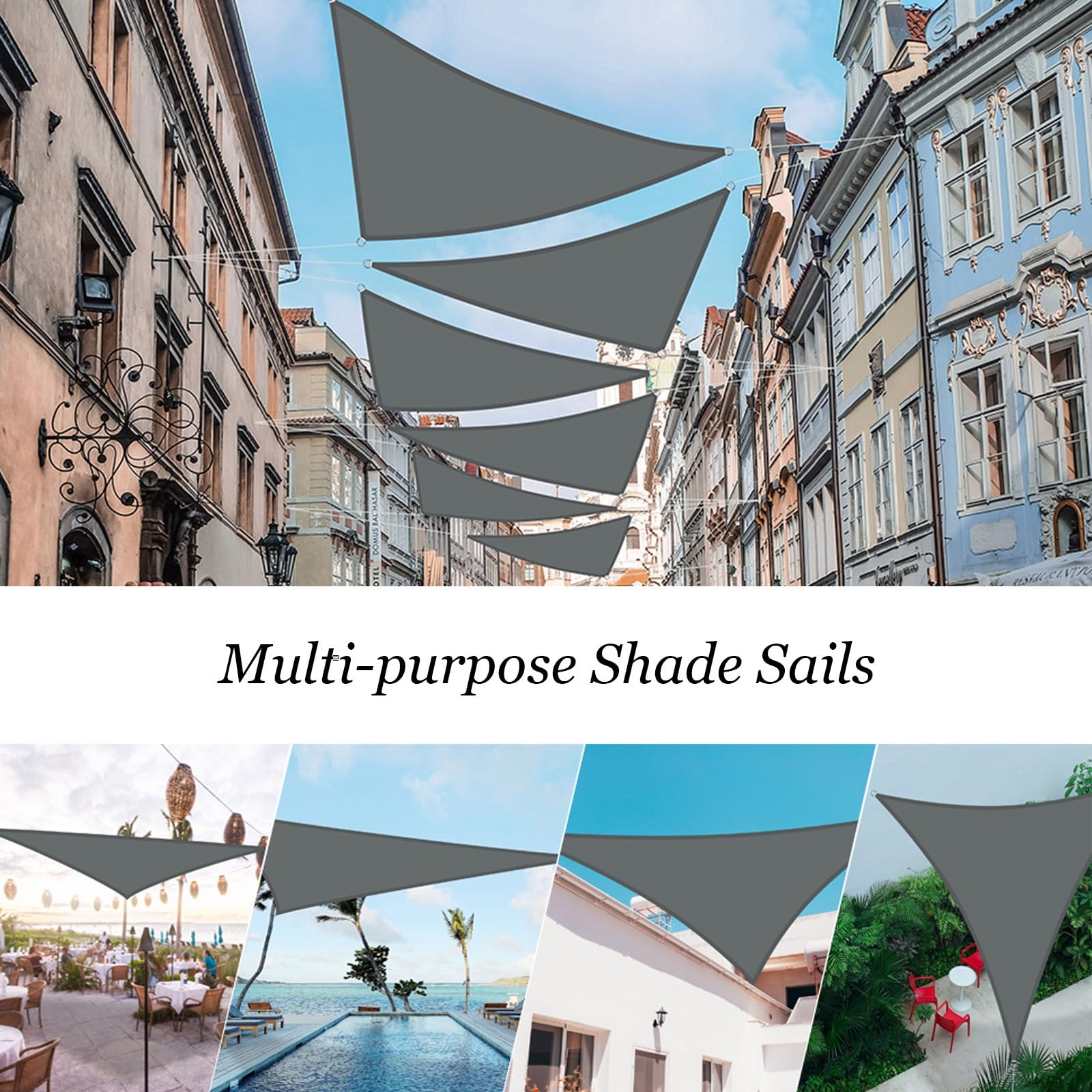 Tenda parasole per esterni, 2 x 2 x 2 m, triangolare, impermeabile, con protezione UV al 96%, per spiaggia, giardino, terrazza, traspirante e resistente alla pioggia