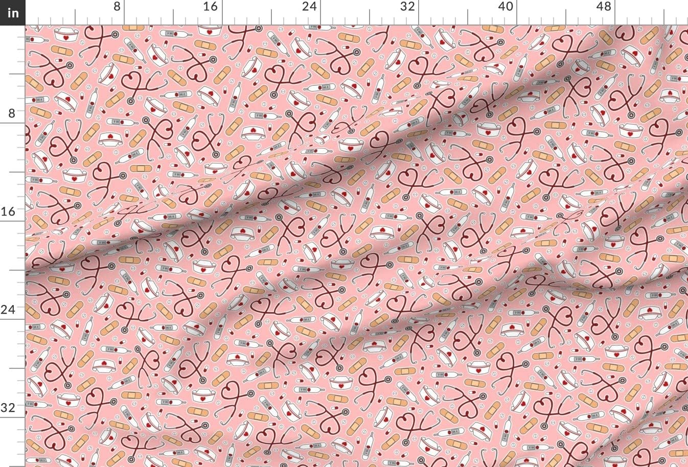 Spoonflower Fabric - Cute Nurse Love Pink Cartoon Heart Doctor Printed on Minky Fabric by The Yard - Sewing Baby Blankets Quilt Backing Plush