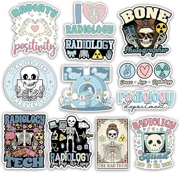 TODOLIA 12Pcs-3in Rad Tech Sticker Pack, Radiology Xray Tech Sticker, Medical Worker Radiologist Gift, Sonographer CT Scan Cat Scan Decoration for Laptop Tablet Office Water Bottle Helmet Vehicles