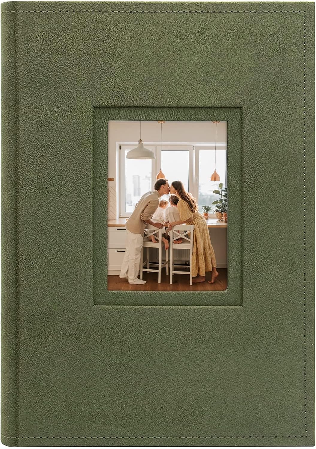 Golden State Art, Suede Faux Leather Photo Album Hold 300 4x6 Photos with Memo Writing Space,Great for Wedding Family Christmas(DIY Cover,Color:Grass Green)