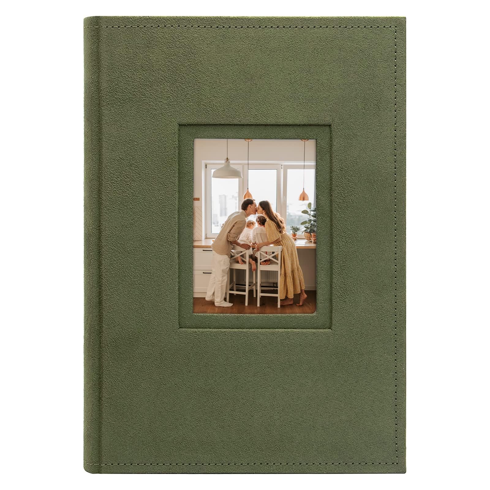 Golden State Art, Photo Album with Memo Writing Space hold 300 4x6 Horizontal Pictures, Suede Cover (Grass Green)