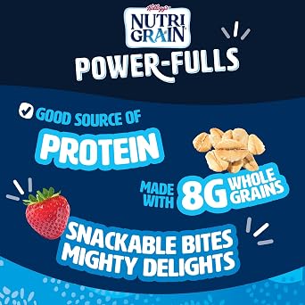 Nutri-Grain Power-Fulls Soft Baked Oat Bites, Protein Snacks, Whole Grain, Strawberry, 5.6oz Box (4 Pouches)