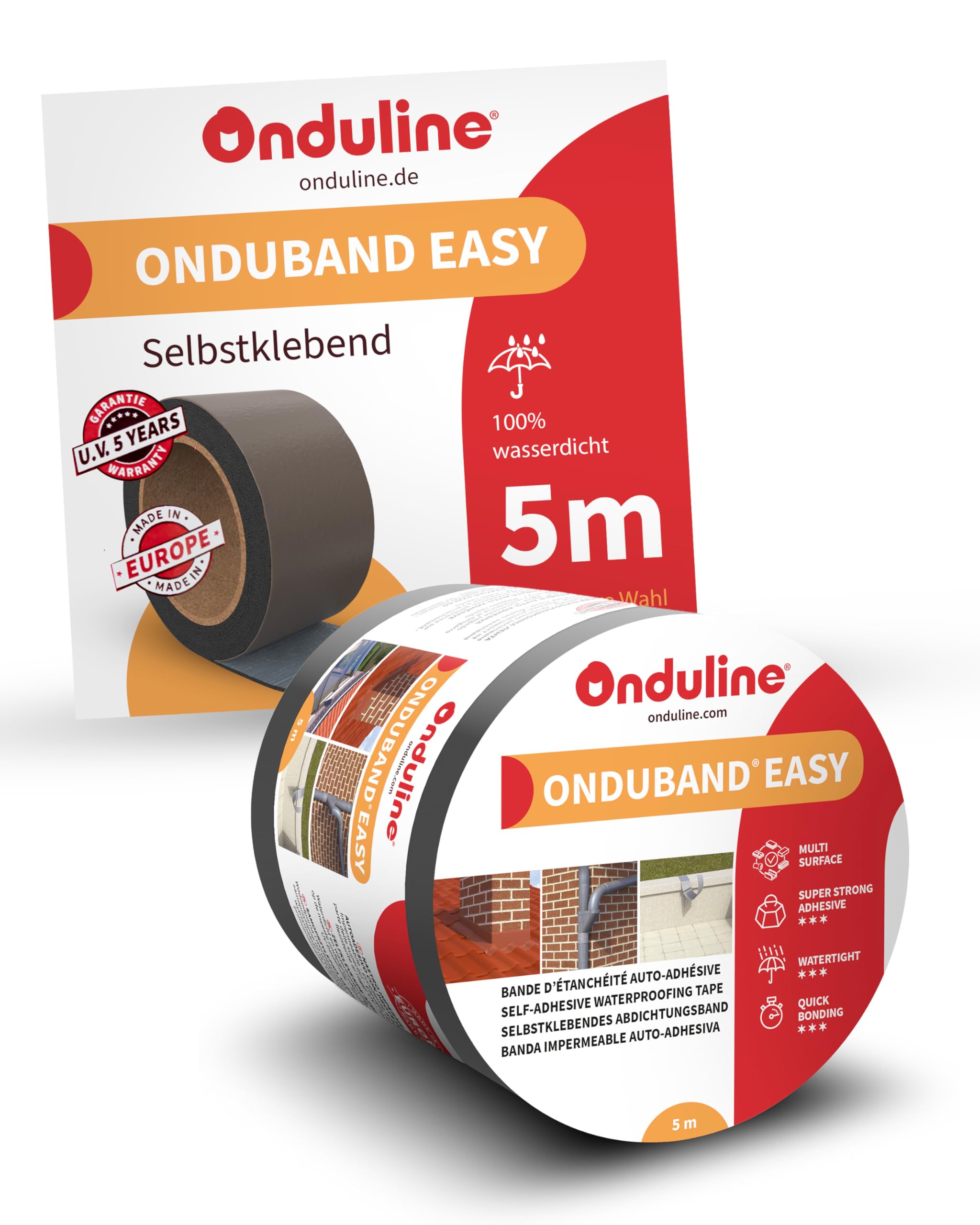 Onduline Onduband Easy Bitumen Sealing Tape, 5 m x 5 cm, Cold Self-Adhesive Bitumen Tape, Waterproof & UV-Resistant, Repair Tape for Roof, Rain Gutter & Fireplace, Anthracite
