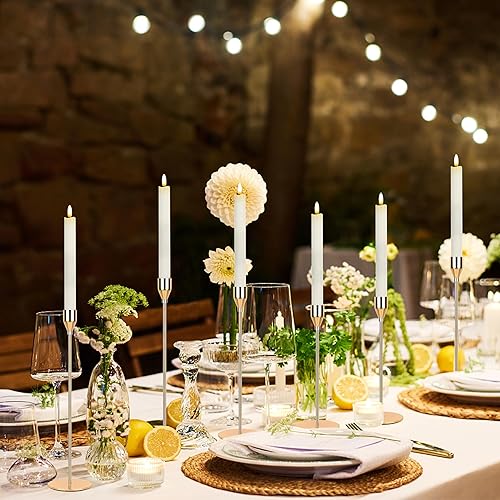 Miniatura 4 de CVHOMEDECO. Velas cónicas sin llama de cera real con control remoto de 10 teclas, velas LED parpadeantes con mecha 3D para ventana, decoración de