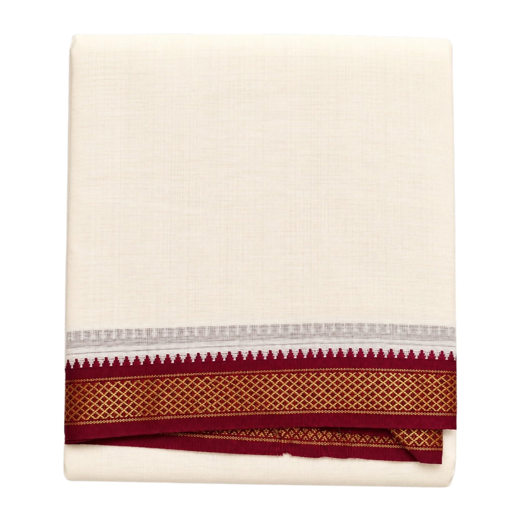 Pure Cotton Dhoti for Men with Red Border | Soft Breathable Ethnic Veshti | Cotton Dhoti for Wedding Temple Festival Daily Wear | Comfortable South Indian Traditional Dress (Cream,5 KAN JARI PET 9*5)-image-41