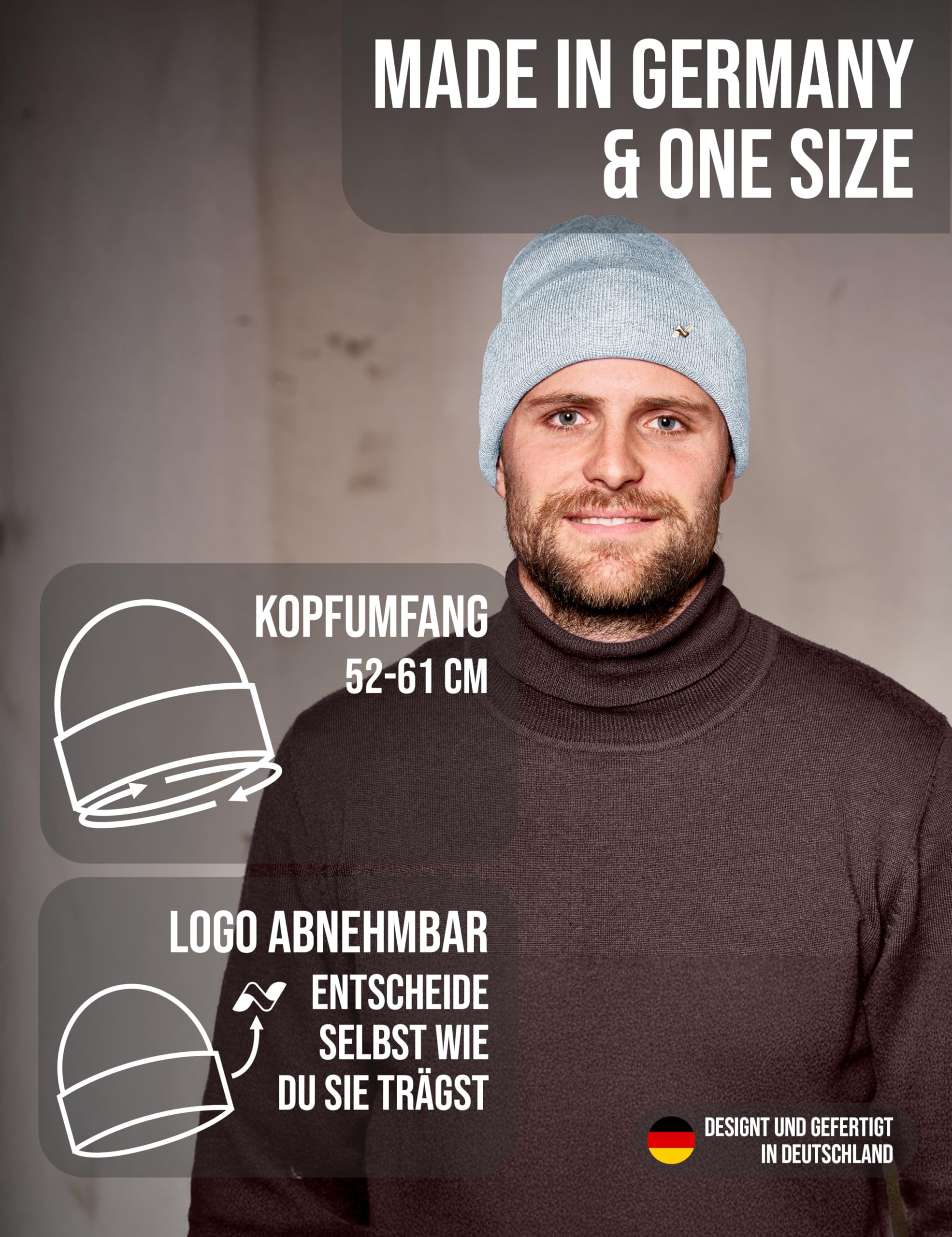 NYTTED® Merino Mütze Herren Damen 100% Merinowolle Wintermütze Strickmütze