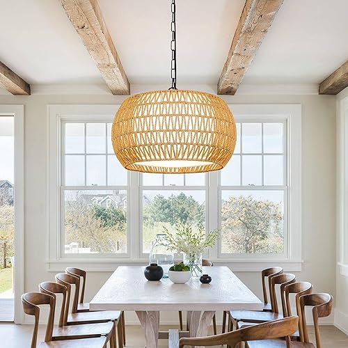 Miniatura 7 de Lámpara de araña de granja, candelabros bohemios de ratán para comedor, grandes luces colgantes para isla de cocina, lámparas colgantes de mimbre