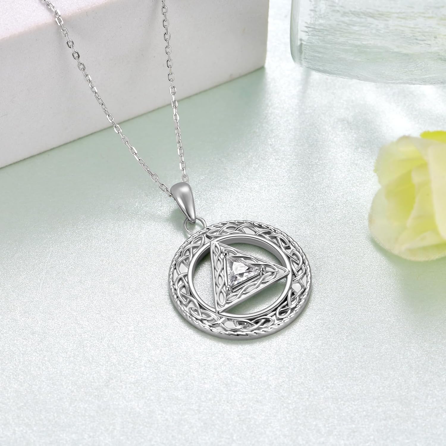 AA Sobriety Gifts 925 Sterling Silver Alcoholics Anonymous Gifts Celtic AA Pendant Necklace Stay Sober Recovery AA Jewelry Sobriety for Women Her - Image 2