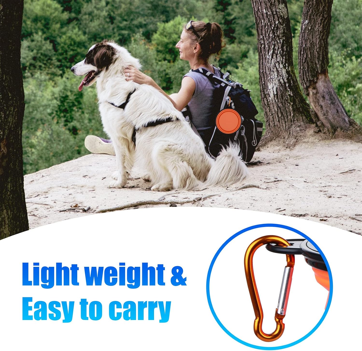 Dog Bowl Pet Collapsible Bowls, 2 Pack Collapsible Dog Water Bowls for Cats Dogs, Portable Pet Feeding Watering Dish for Walking Parking Traveling with 2 Carabiners (Small, Orange+Yellow) image 3