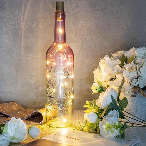 Miniatura 4 de Regalos de 21 cumpleaños para mujeres, botella de vino iluminada 21 feliz 21 de 2004, regalos de cumpleaños para ella, divertidas decoraciones de 21
