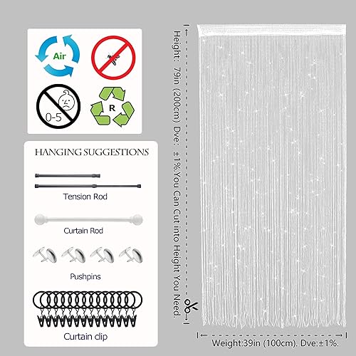 Miniatura 78 de 4 cortinas de cadena para puertas, cortinas con cuentas brillantes para puerta, cortinas de cuentas brillantes, cortina abierta para armario