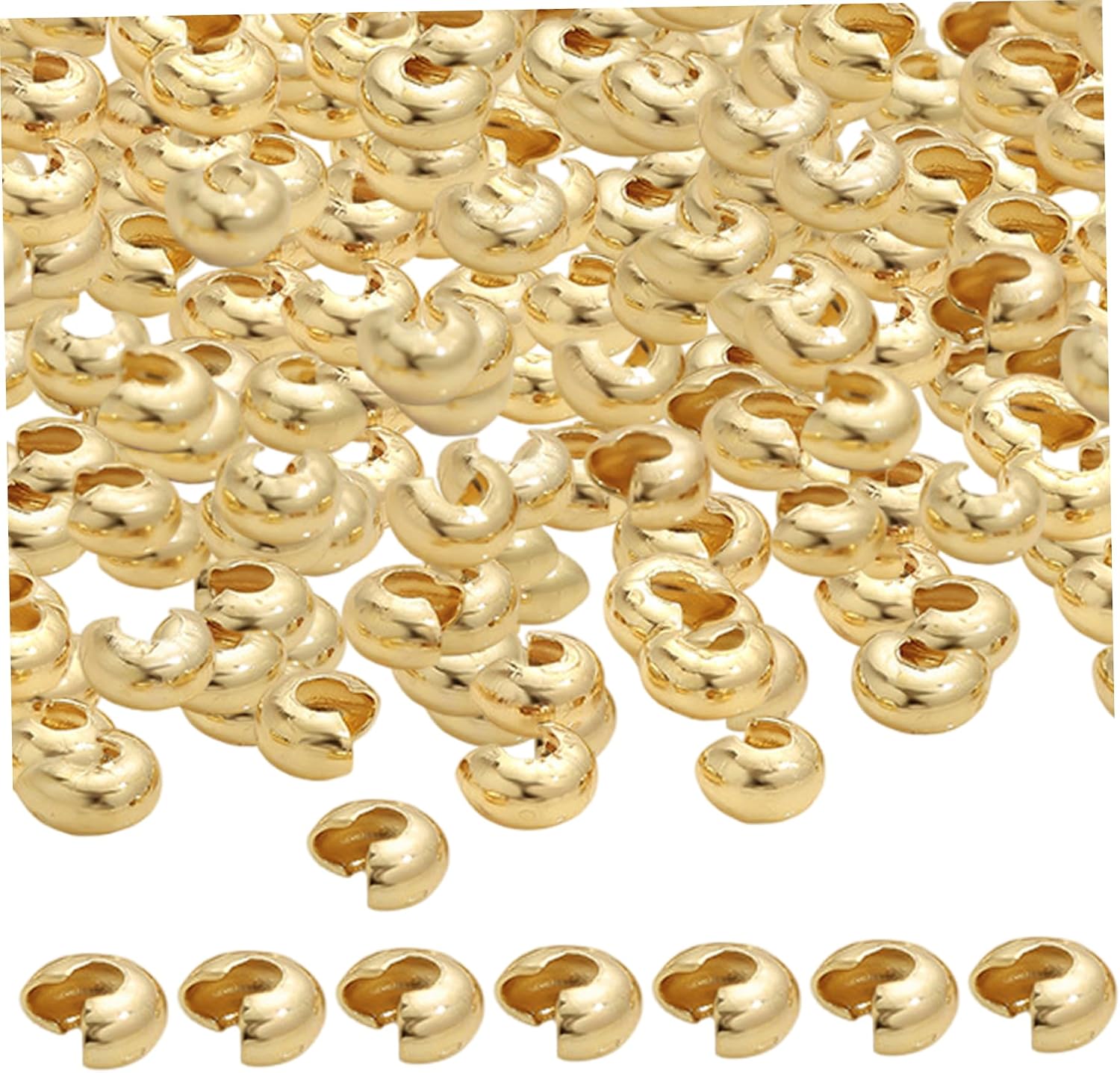 Crimp Beads Metal Knot Covers Caps 14K Gold-Plated Half Round Open Crimp Bead 4mm DIY Jewelry Making Accessory 150Pcs. image 2