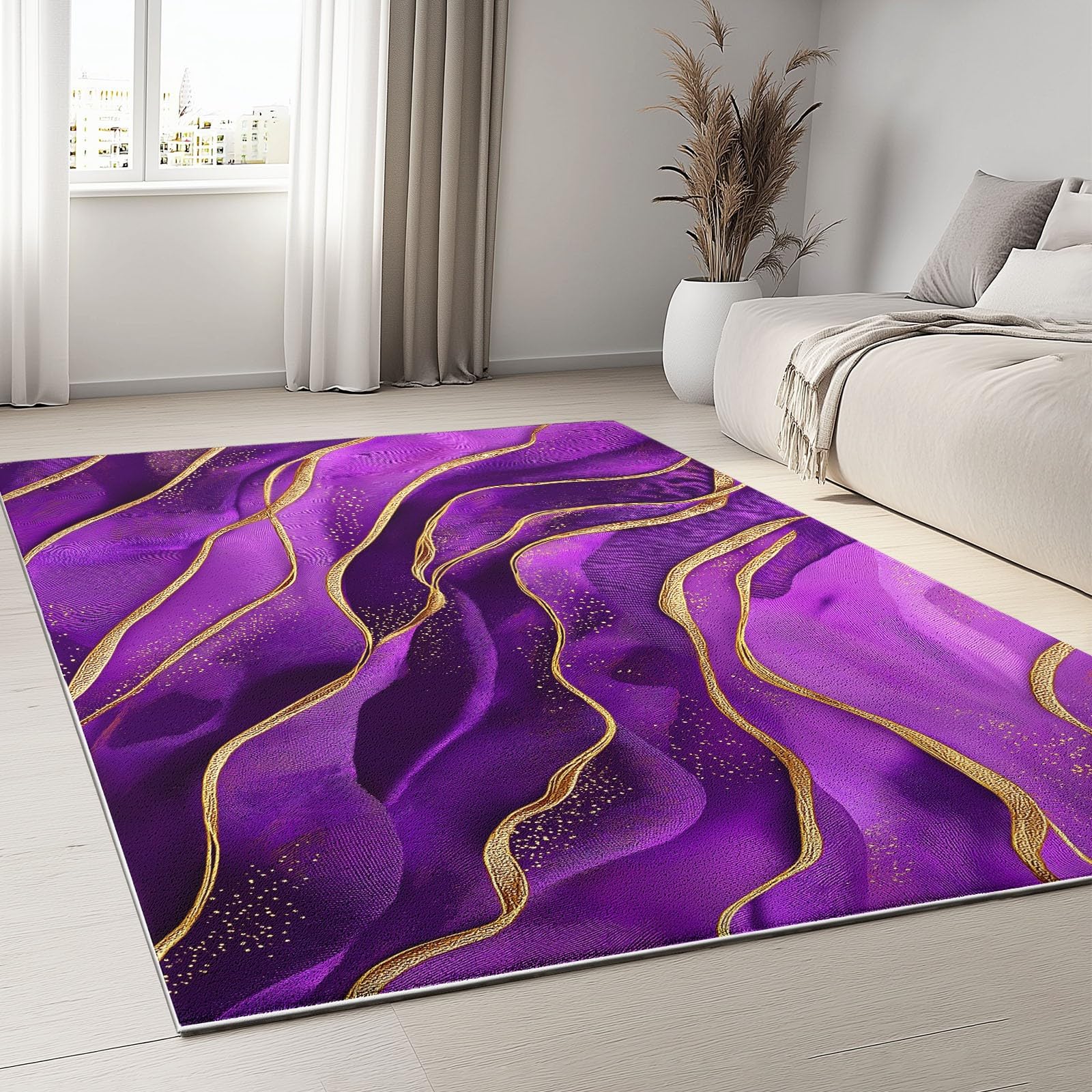 Générique Tapis De Salon 160 x 230 cm, Tapis Lavables Vagues Aquarelles Rayures avec Dos Antidérapant, Doux et Facile d'entretien, pour Cuisine Salle à Manger Bureau et Chambre Réalisme