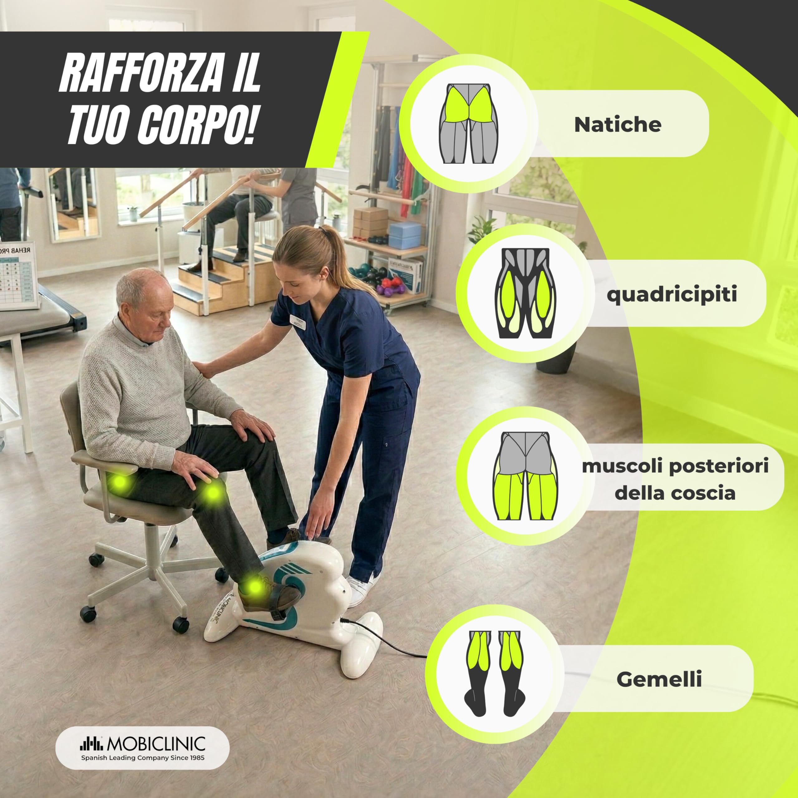 Mobiclinic®, Pedaliera Riabilitazione, 12 Livelli di Velocità, Pedalata Assistita, Bidirezionale, Display Multifunzione, Timer, per Gambe e Braccia, Mini Bike, Pista
