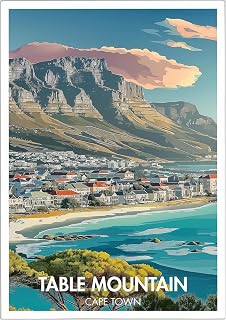 Table Mountain Cape Town South Africa wall art poster print scenic landscape travel decor for living room or office