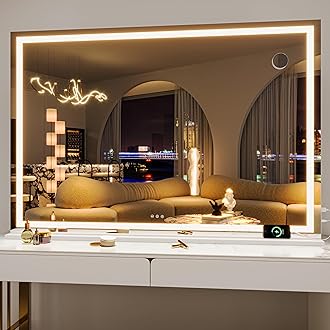 Hasipu Vanity Mirror with Lights, 140 x 90cm LED Makeup Mirror, Lighted Makeup Mirrors with Dimmable 3 Modes, Touch Screen Control Vanity Mirrors Square White