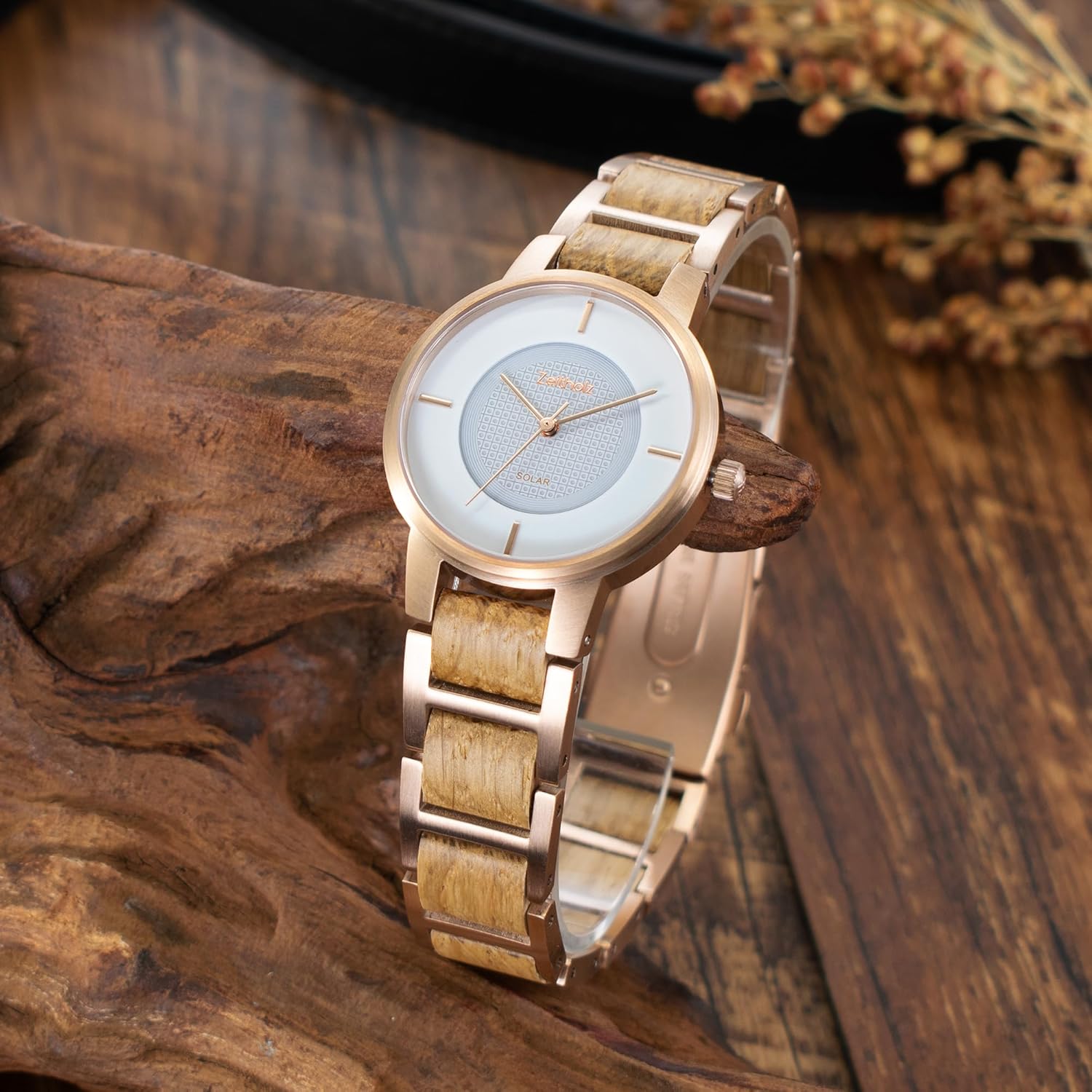 Zeitholz Solar Watch for Women - Freiberg Wooden Watch 34mm, Crafted from Sandalwood or Oakwood with Advanced Japanese Solar Technology and an Elegant, Sustainable Design. - Image 2