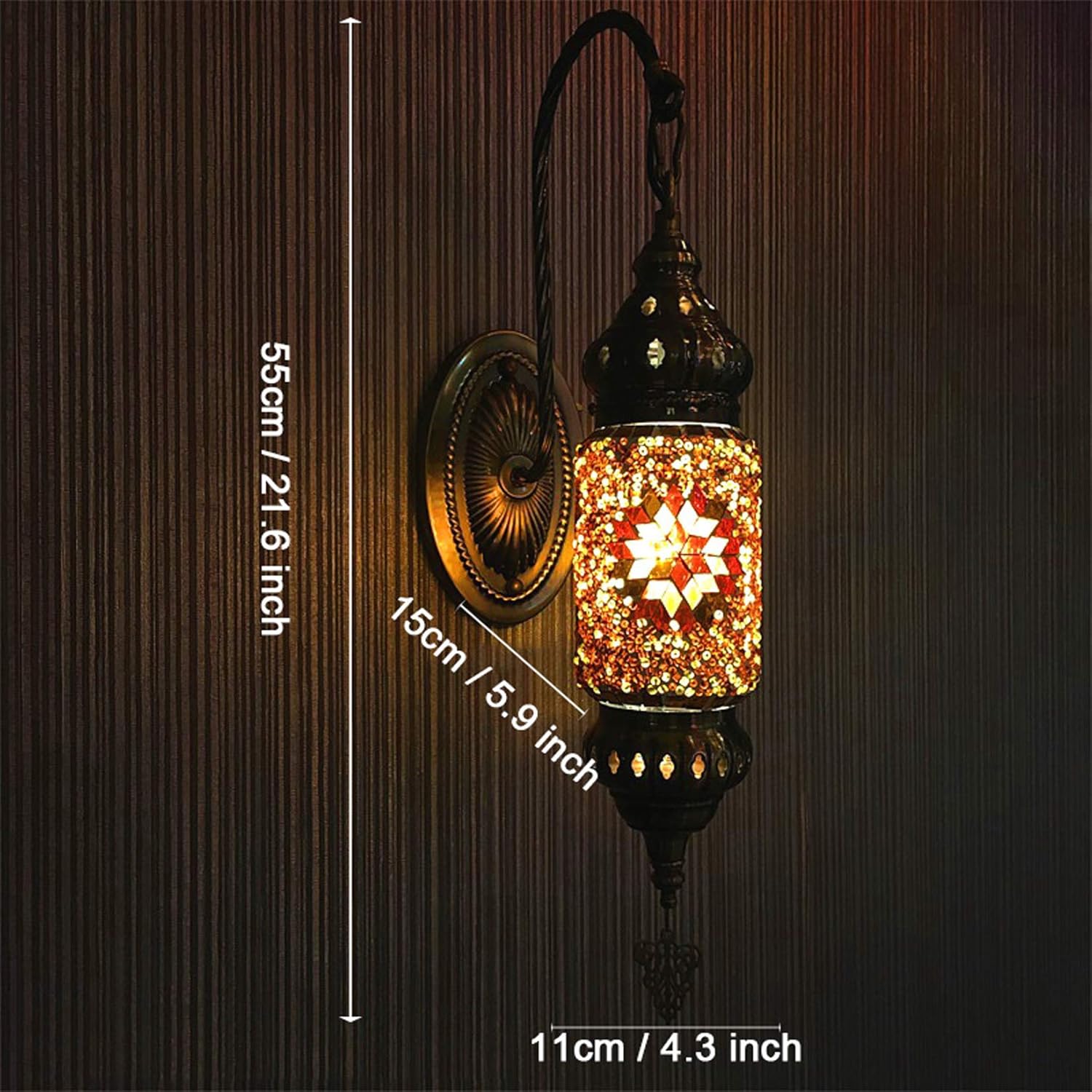 GDLight Turkish Mosaic Gooseneck Sconce Wall Lamp Bohemian Lantern Wall Lights Moroccan Handmade Glass Bedside Lamp for Living Room Bedroom Hallway Balcony Cafe Bar,C