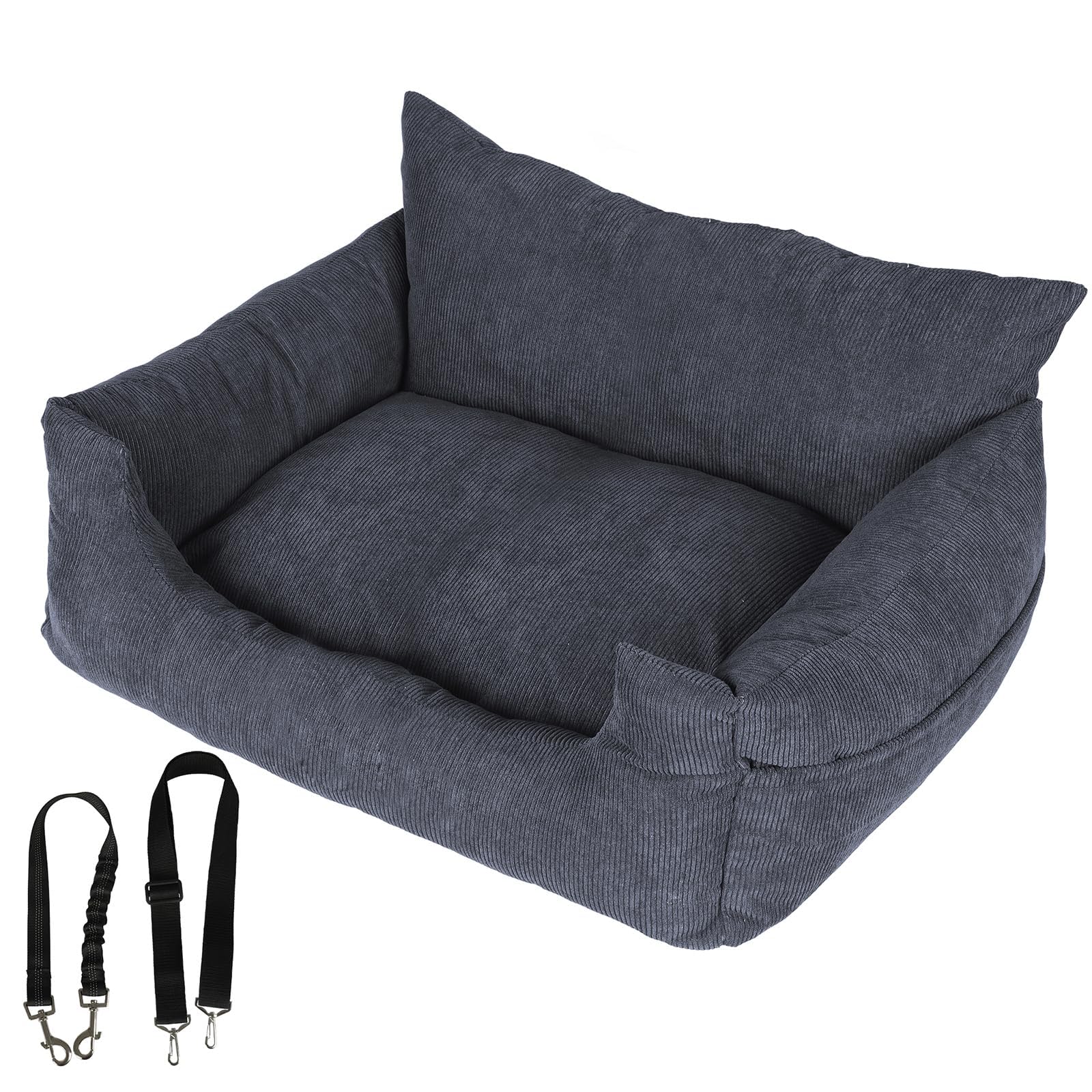 Skylos Pet Car Booster Seat & Portable Dog Bed with Removable Machine-Washable Cover, Adjustable Safety Belt, 2 Side Pockets Dusty blue 80cm x 55cm x 30cm