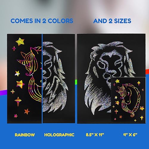 Miniatura 5 de Hygloss Products Fun - Juego de arte negro mate para niños, incluye 100 papeles holográficos plateados, 4 x 6 pulgadas y 20 lápices de madera