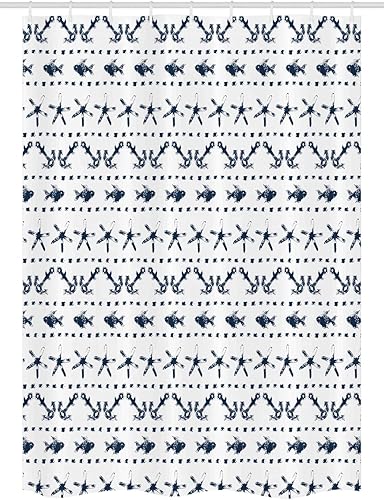 Miniatura 4 de Ambesonne Cortina de ducha azul marino, diseño temático de yate de ilustración, diseño de estrella de mar, anclaje náutico de pez, juego de