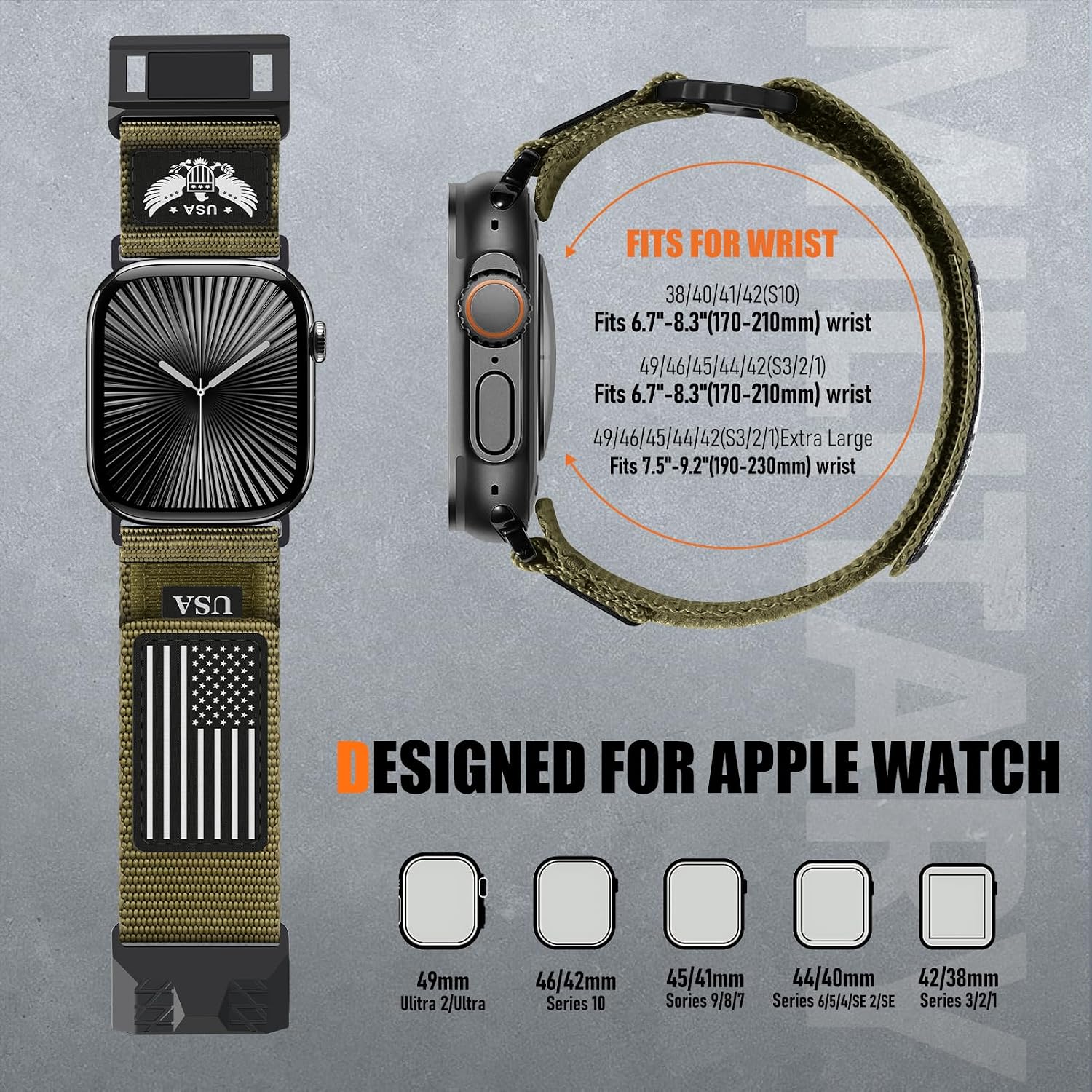 Rugged Nylon- Compatible with Apple Watch Ultra 3/ Ultra 2 Band 49mm Men,Magnetic Tactical Soft Stars- Stripes Flag Sport Strap for iWatch Bands 46mm 45mm 44mm 42mm Series 11 10 9 8 7 6 5 4 3 2 1 Se
