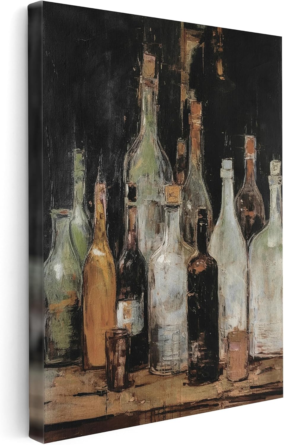 Poster Master Still-life Bottles Painting Canvas - Wine Bottles Print - Gift for Men, Women & Bartender - Decor for Bar, Man Cave, Kitchen or Restaurant - 8x10 STRETCHED Canvas