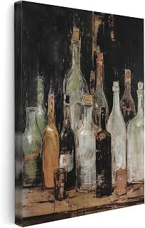 Monem Art Still-life Bottles Painting Canvas - Alcohol Print - Wine Art - Gift for Men, Women & Bartender - Wall Decor for Bar, Man Cave, Kitchen or Restaurant - Available in 8x10" to 30x40"