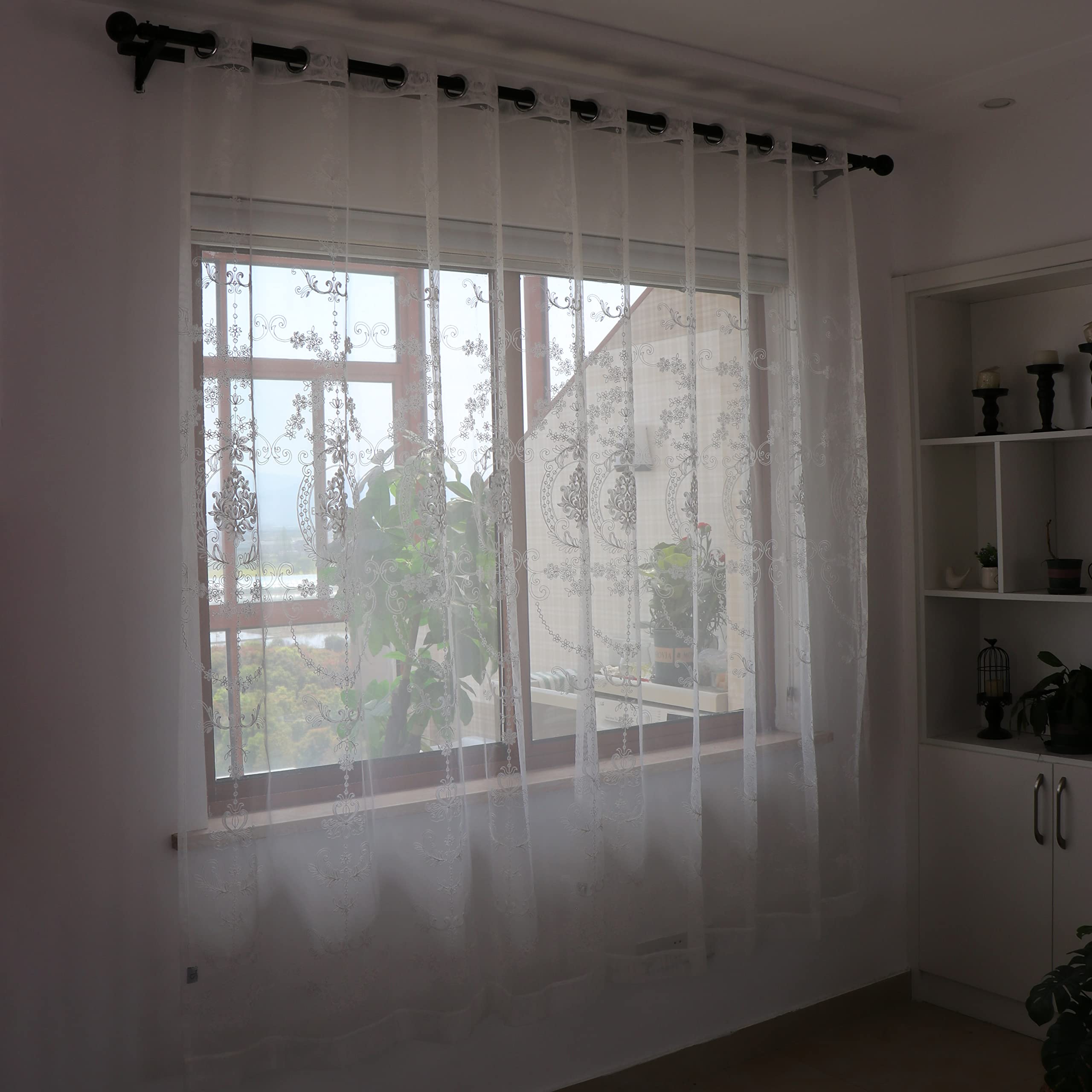 Tende In Tulle Ricamato Floreale - 2 Pannelli Bianchi Per Camera Da Letto - Foto 10