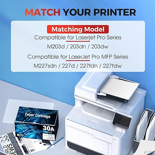 Miniatura 2 de Cartucho de tóner negro 30A CF230A - Reemplazo para HP 30A CF230A 30X CF230X compatible con impresora Pro MFP M227fdw M203dw M227fdn M203dn M227sdn