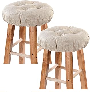 Bar Stool Covers Set of 2, Stool Covers Round with Elastic Band Pad, Soft Stool Seat Covers, Nonslip and Washable, 12 Inch, Beige