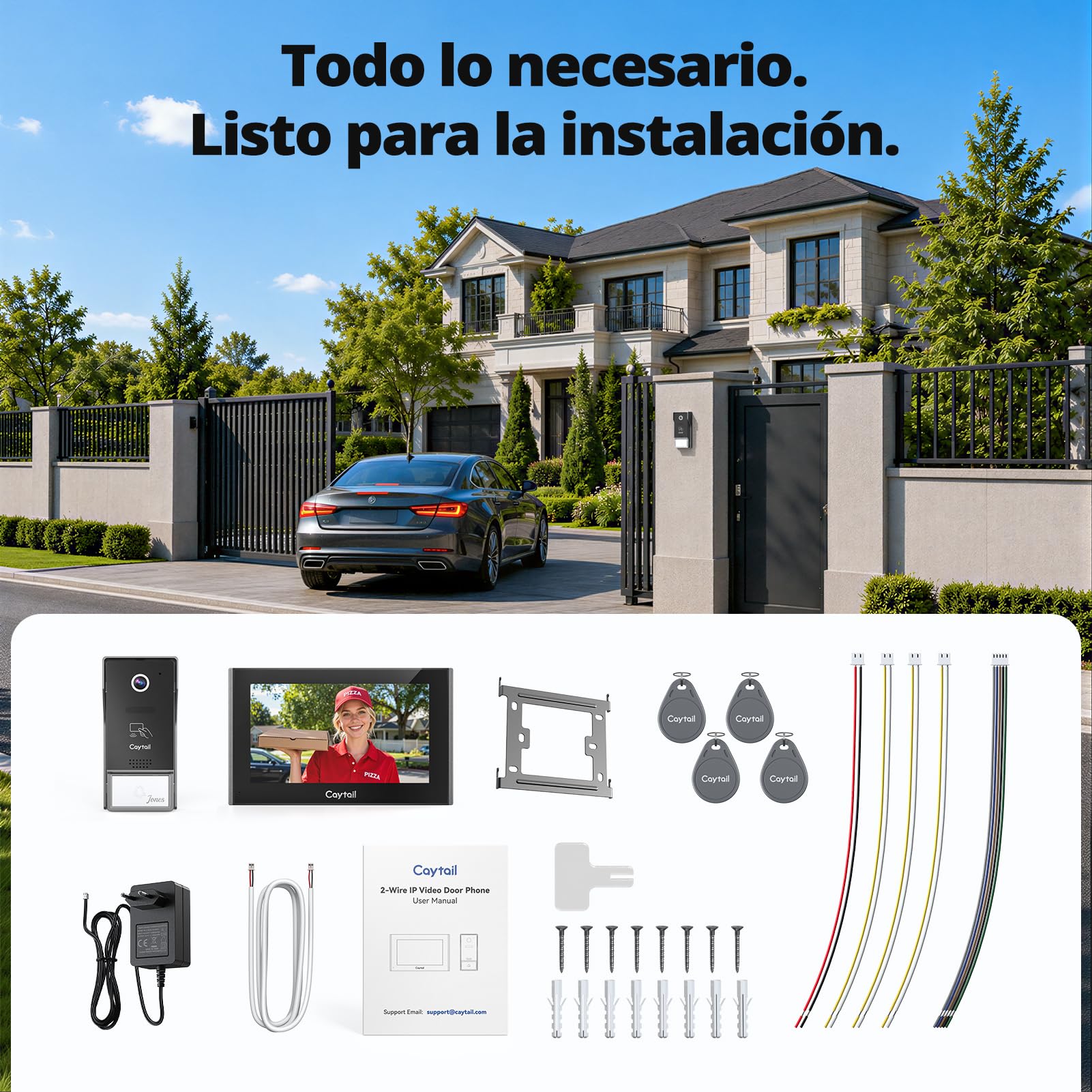 Videoportero WiFi 2 Hilos, 7" IPS Touchscreen, WiFi6 Dualband, 1080P HD Timbre Video Sistema Intercomunicador, Detección Humana, Tuya App, RFID, Apertura Remota, IP65