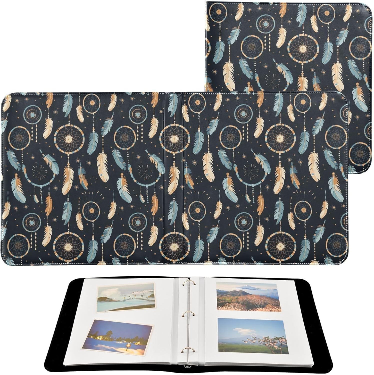 JIPONI Dreamy Catcher Net Large Photo Album, DIY Leather Cover Scrapbook Albums for 4x6 5x7 6x8 Pictures, Self Adhesive Memory Book for Wedding, Baby, Family