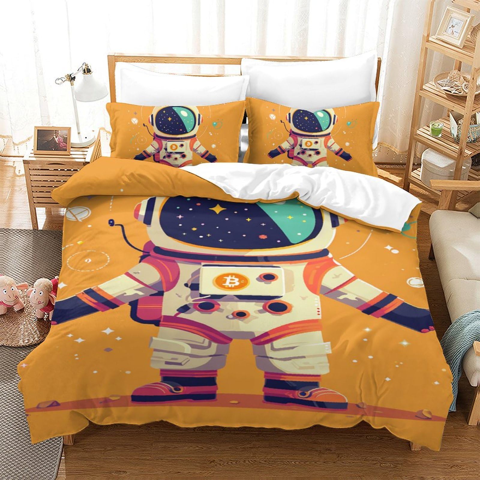 Housse de couette 140x200 cm zippée enfant parure de lit microfibre douce astronaute