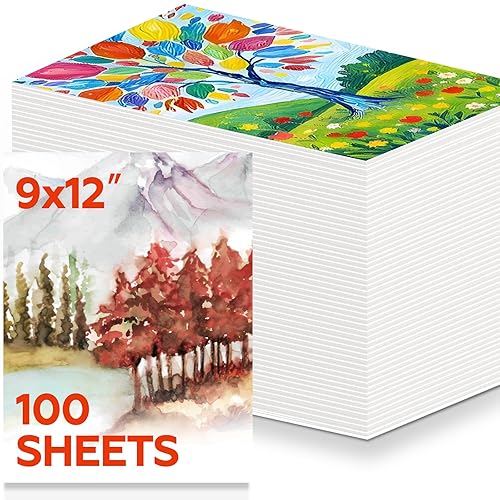100 Sheets Watercolor Paper Bulk，9 x 12 Inch Cold Press