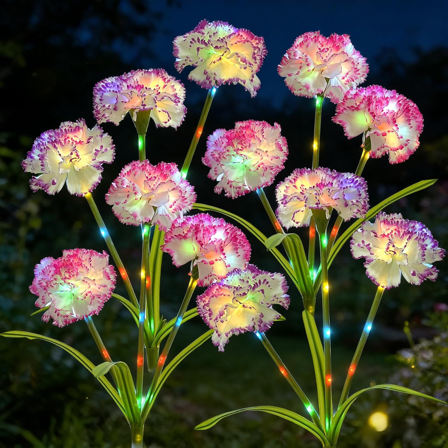 TANSOREN 4 Pack Solar Garden Lights Outdoor, Colorful LED Waterproof Solar Powered Carnation Flowers Landscape Lights for Outside Yard, Patio, Pathway Decorative, Décor, Gifts, Two Lighting Modes