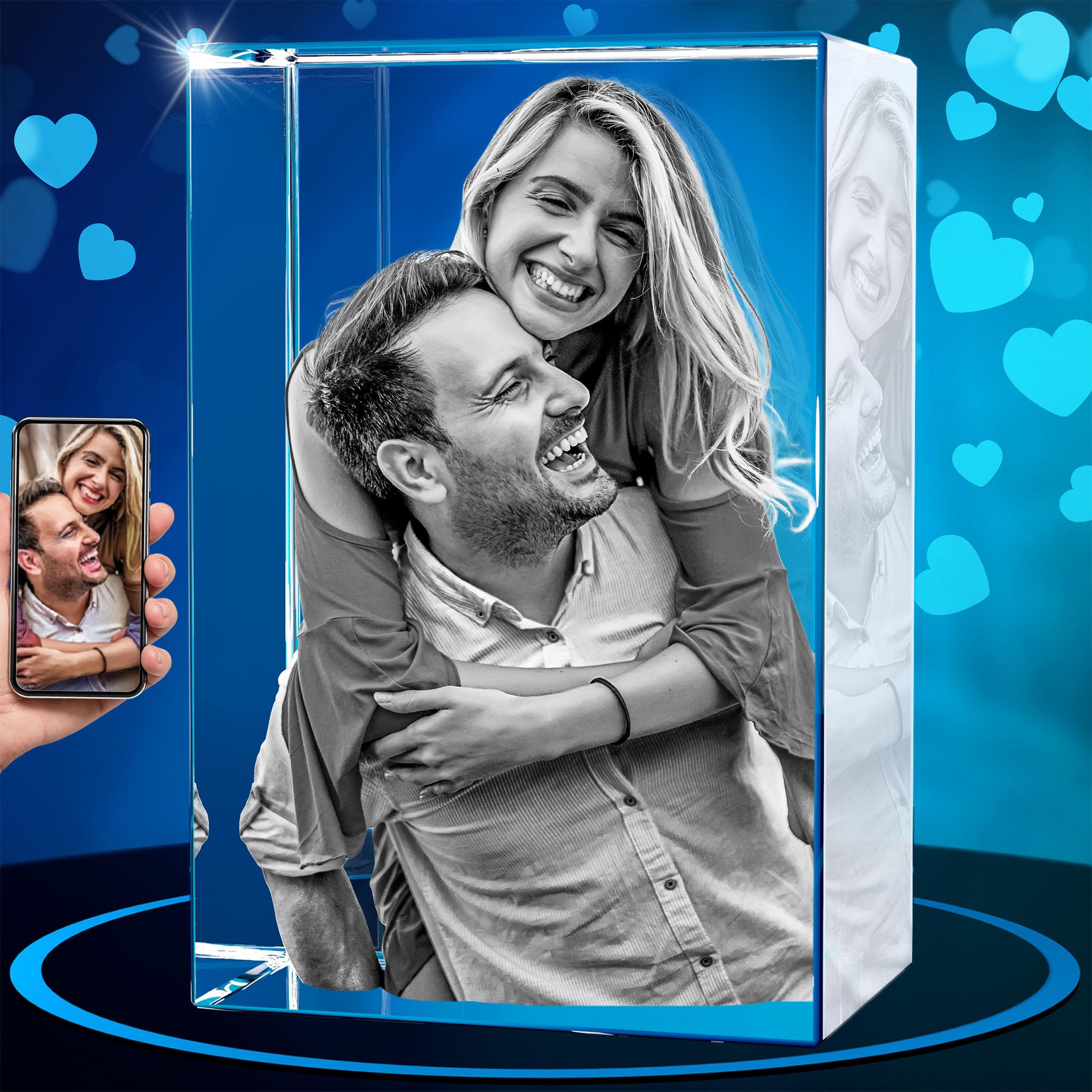 ArtPix 3D Crystal Photo, Personalized Mothers Day Gifts With Your Own Photo for Him, Her, Mom, Dad, 3D Laser Etched Picture, Engraved Crystal, Customized Memorial Anniversary Couples Gifts