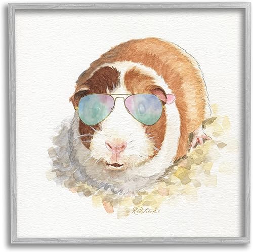 Stupell Industries Jennifer Redstreake - Juego de gafas de sol con detalles de acuarela alegre, diseño de conejillo de indias feliz