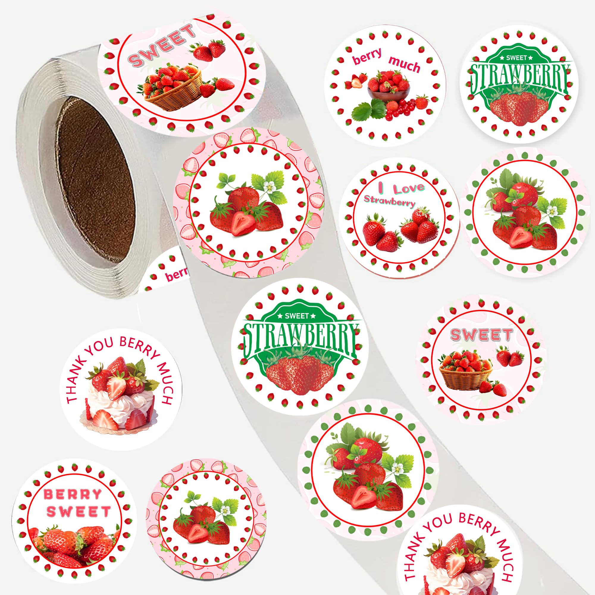 BignzwUra 500PCS Strawberry Stickers Cutie Party Favors Decorations Supplies Fruit Baby Shower Thank You Berry Much Sweet Strawberry Themed Birthday