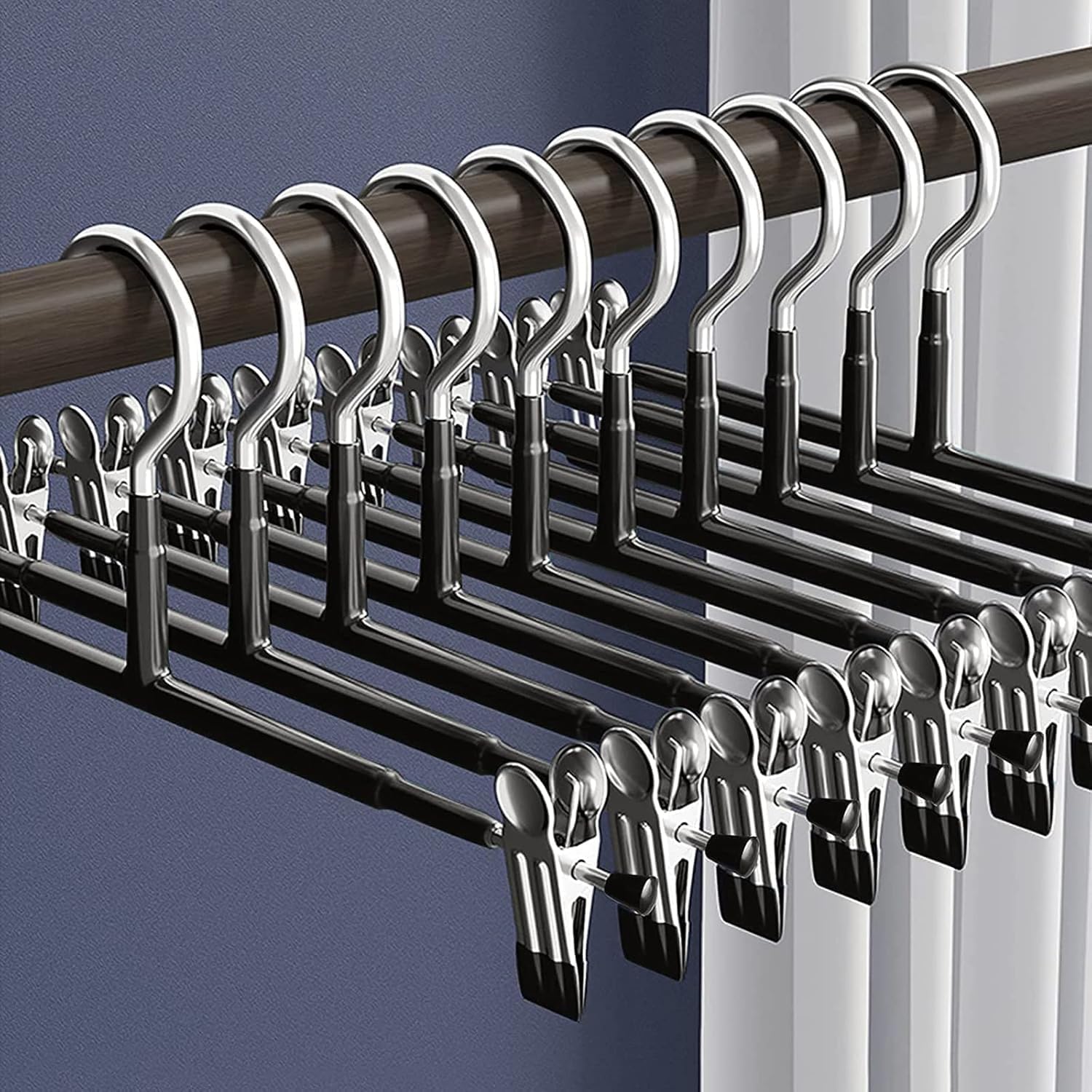 30 Pack Trouser Hanger, 30cm Pants Hangers Space Saving Skirt Hangers with Adjustable Clips,Heavy Duty Clothes Coat Garment Jeans Hangers-image-35