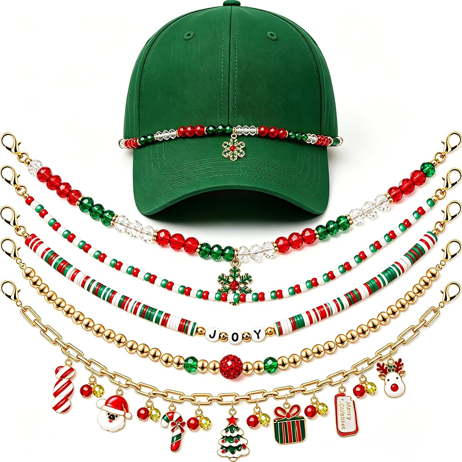 5 PCS Trucker Hat Chains, Trucker Hat Charms DIY Mesh Baseball Cap Truckers Accessories Assorted Styles (Gold,Pearl) for Women Man Metal Detachable(bangqiu002)