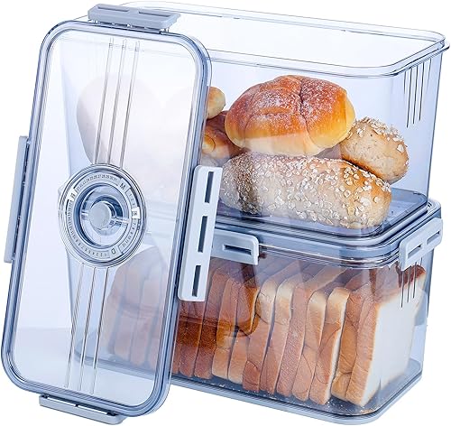 Panera de 2 piezas para encimera de cocina, recipiente grande hermético para almacenamiento de pan, almacenamiento de pan con tapa, contenedor para