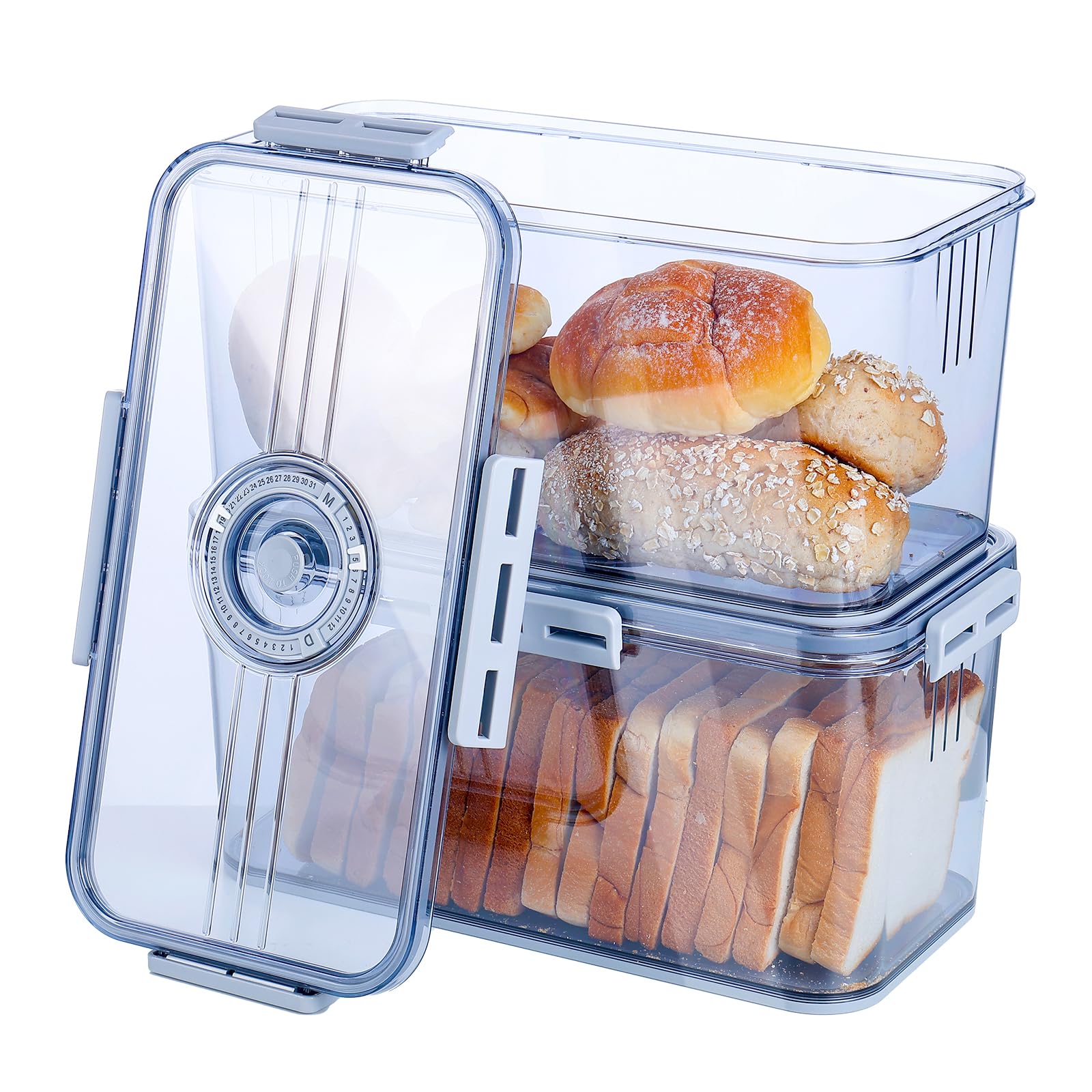 GKOKG 2 PCS Bread Box for Kitchen Countertop, Large Airtight Bread Storage Container, Bread Keeper Storage with Lid, Bread Holder Bin for Homemade Bread and Bakery Loaf