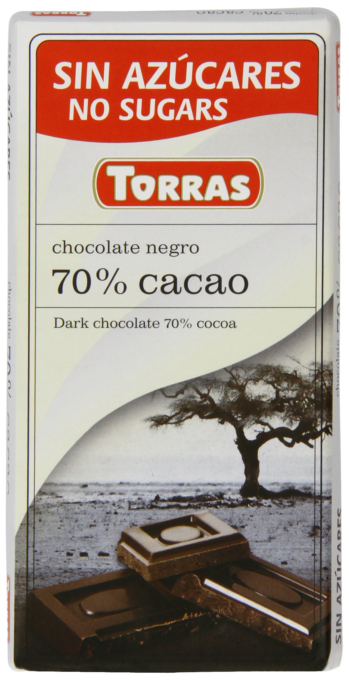 Torras No Added Sugar Dark Chocolate Bar 72 Percent Cocoa 75 g (Pack of 3)