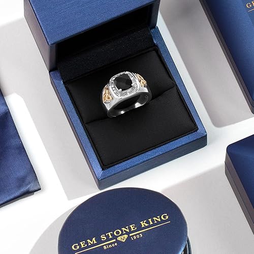 Miniatura 5 de Gem Stone King 8MM Cushion Cut Ring for Men Gemstone Birthstone and Lab Grown Diamond 925 Sterling Silver & 10K Yellow Gold Available in Sizes